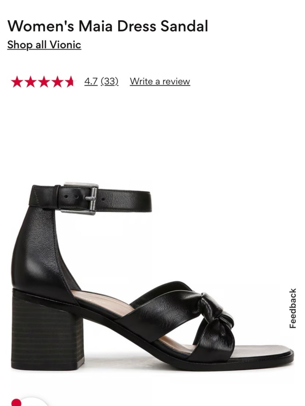 Vionic Maia 9 Black Knotted Ankle-Strap Block Heel Sandal